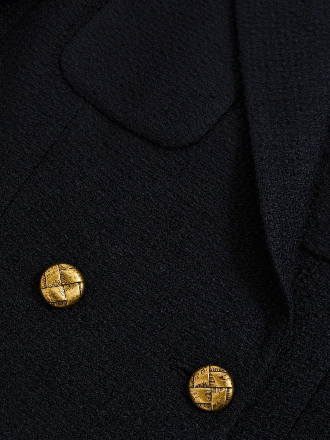 Double-Breasted Textured Cropped Blazer with Wool and Cotton Navy | Womens