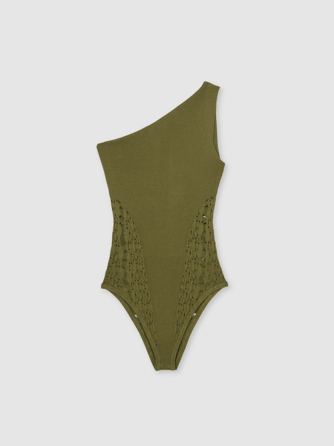 Lace-Knit Detail One-Shoulder Bodysuit Green | Womens