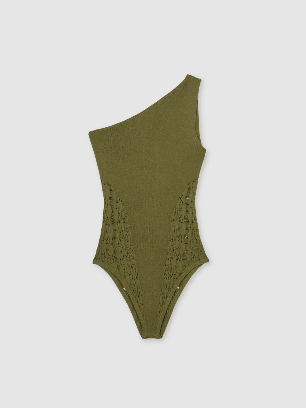 Lace-Knit Detail One-Shoulder Bodysuit Green | Womens
