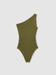 Lace-Knit Detail One-Shoulder Bodysuit Green | Womens