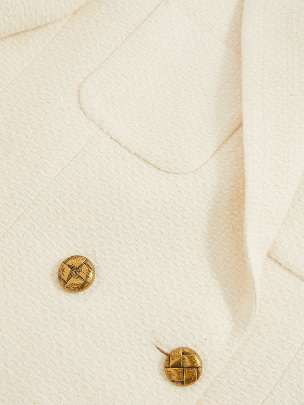 Double-Breasted Textured Cropped Blazer with Wool and Cotton White | Womens