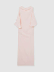 Draped-Front High-Neck Midi Dress Pale Pink | Womens