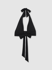 Plunge Tie Halterneck Bikini Top Black | Womens