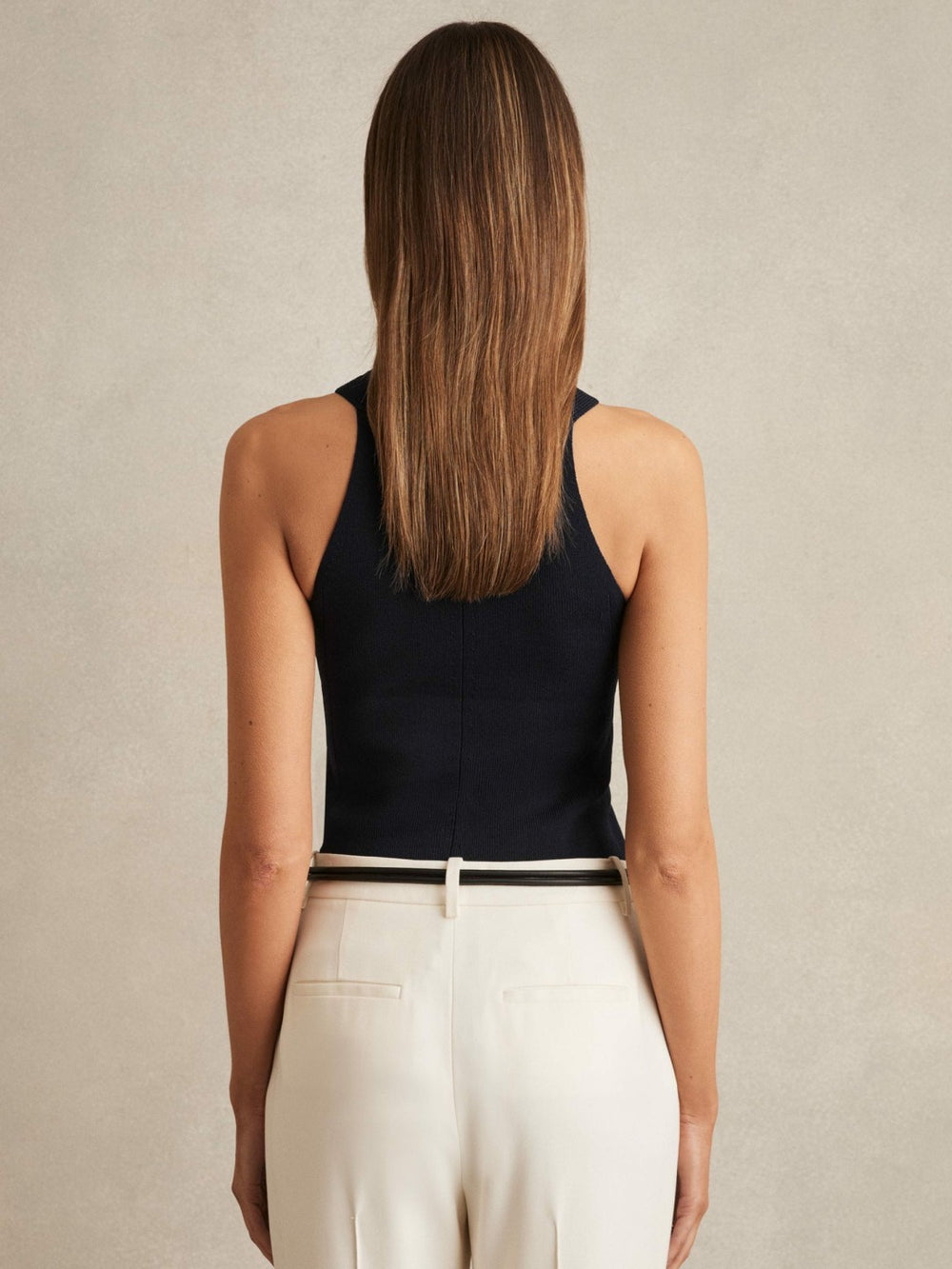 Rib Knit High Neck Vest Navy | Womens