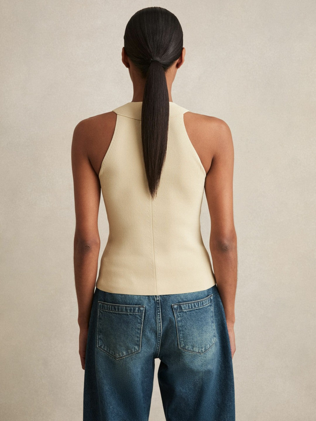 Rib Knit High Neck Vest Ivory | Womens