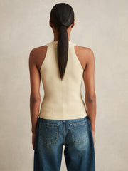 Rib Knit High Neck Vest Ivory | Womens