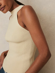 Rib Knit High Neck Vest Ivory | Womens