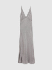 Crushed Satin Tie Back Slip Dress Grey | Womens