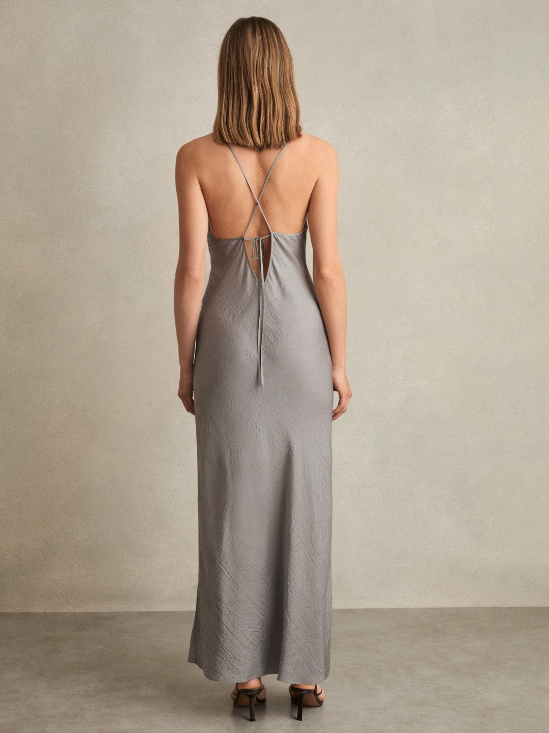 Crushed Satin Tie Back Slip Dress Grey | Womens
