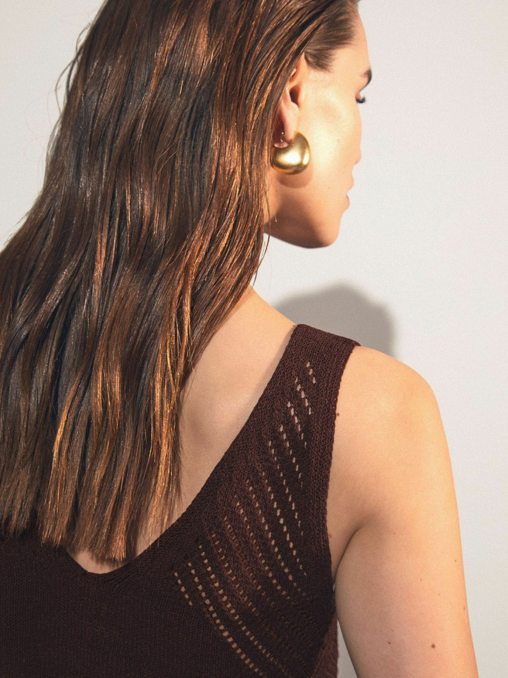 Cotton Blend Open Knit Vest Chocolate Brown | Womens