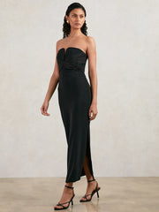 Halston Strapless Crepe Midi Dress Black | Womens