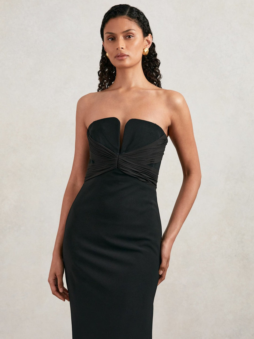 Halston Strapless Crepe Midi Dress Black | Womens
