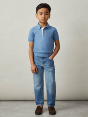 3-9 yrs Contrast Placket Polo Shirt With Cotton Blue | Children