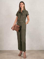 Good American Cotton Twill Jumpsuit with Stretch Khaki | Womens