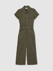 Good American Cotton Twill Jumpsuit with Stretch Khaki | Womens