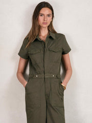 Good American Cotton Twill Jumpsuit with Stretch Khaki | Womens