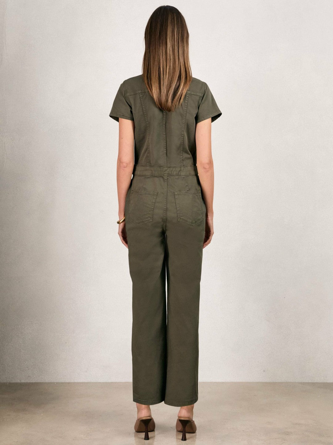 Good American Cotton Twill Jumpsuit with Stretch Khaki | Womens