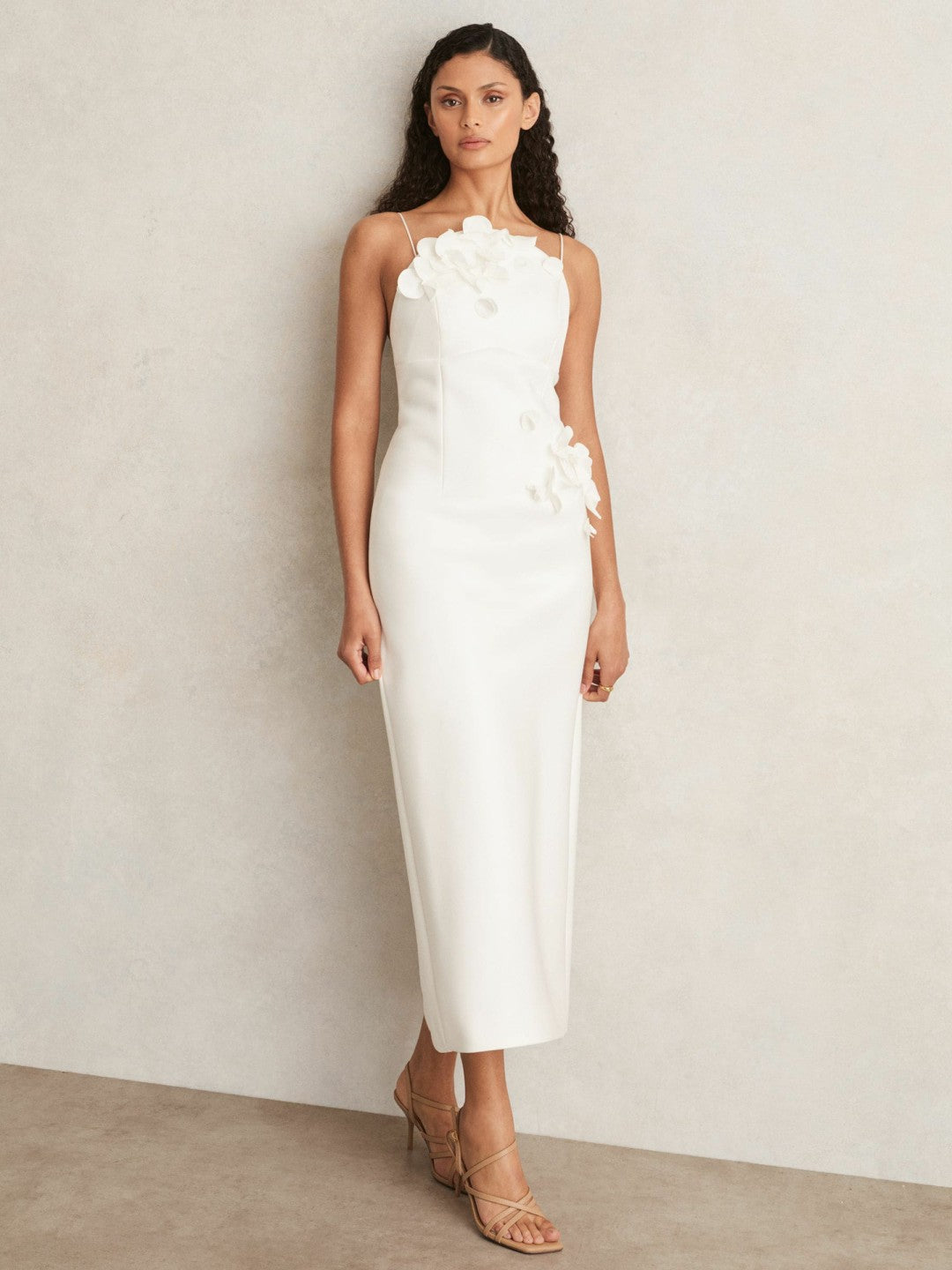Acler Ivory Petal Detail Fitted Midi Dress Ivory | Womens