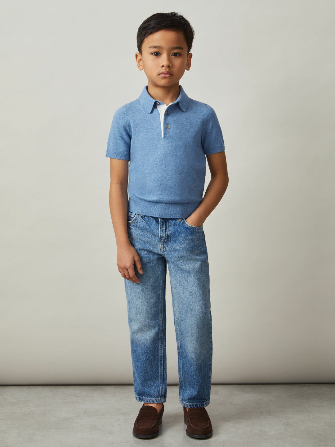 9-13 yrs Contrast Placket Polo Shirt With Cotton Blue | Children