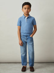9-13 yrs Contrast Placket Polo Shirt With Cotton Blue | Children