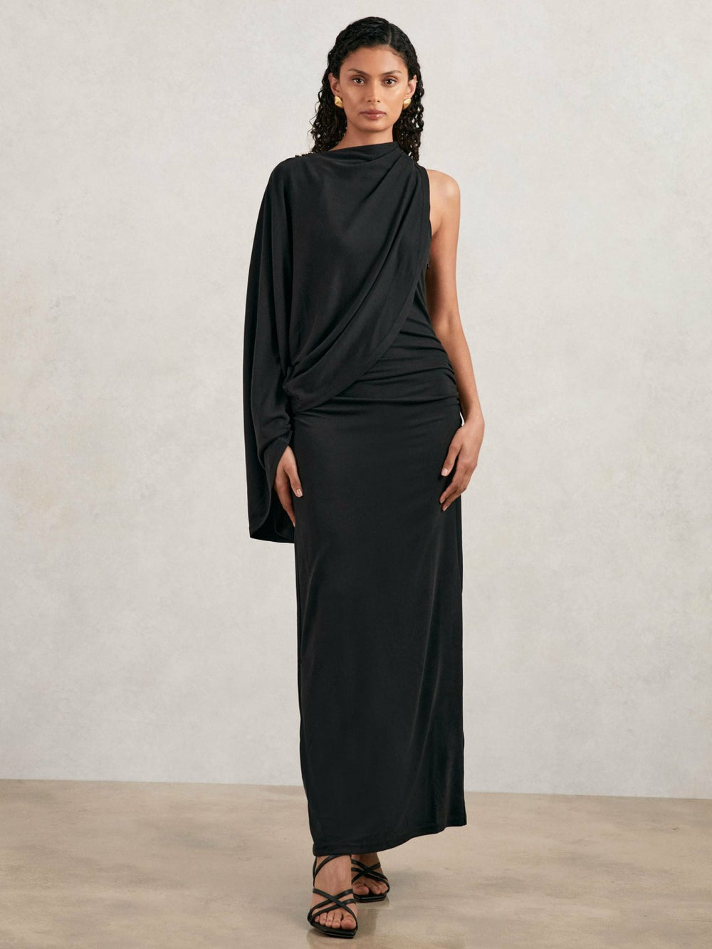 Acler Jersey Draped Midi Dress Black | Womens