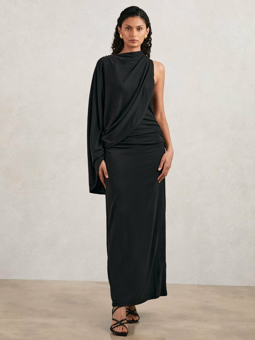Acler Jersey Draped Midi Dress Black | Womens
