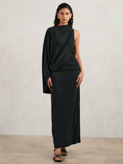 Acler Jersey Draped Midi Dress Black | Womens