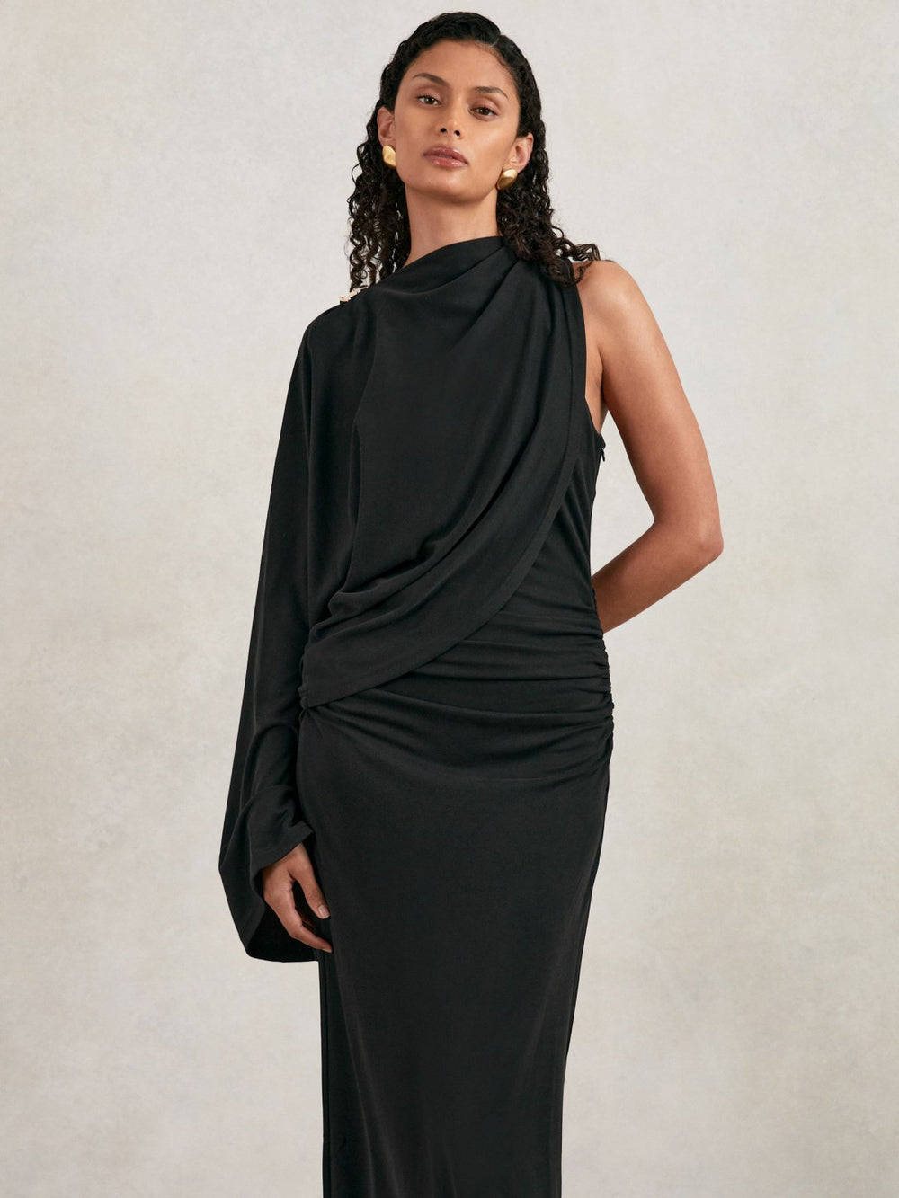 Acler Jersey Draped Midi Dress Black | Womens