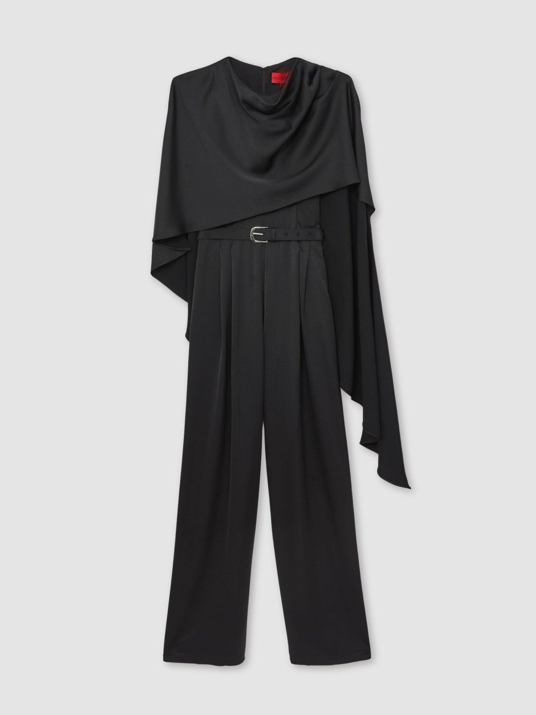Halston Crepe Wide Leg Cape Jumpsuit Black | Womens