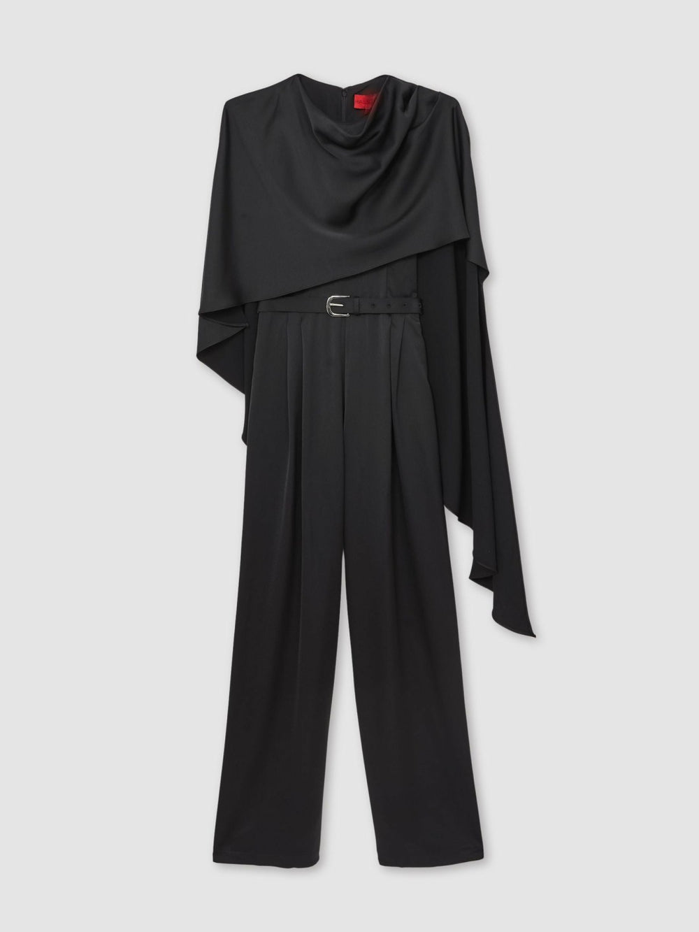Halston Crepe Wide Leg Cape Jumpsuit Black | Womens