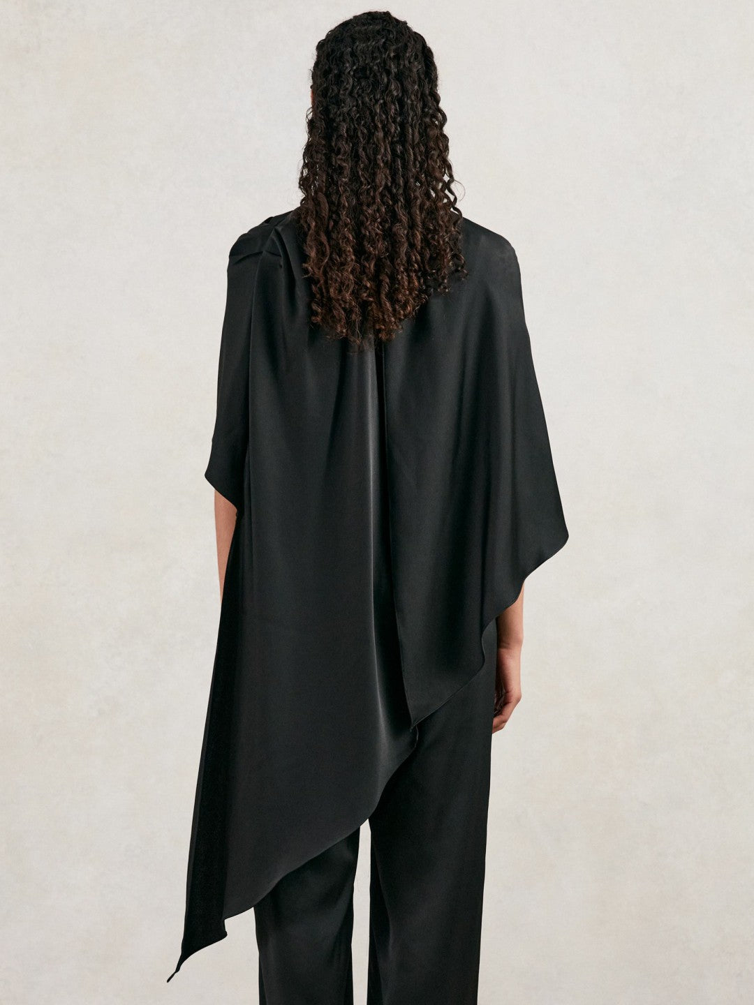 Halston Crepe Wide Leg Cape Jumpsuit Black | Womens