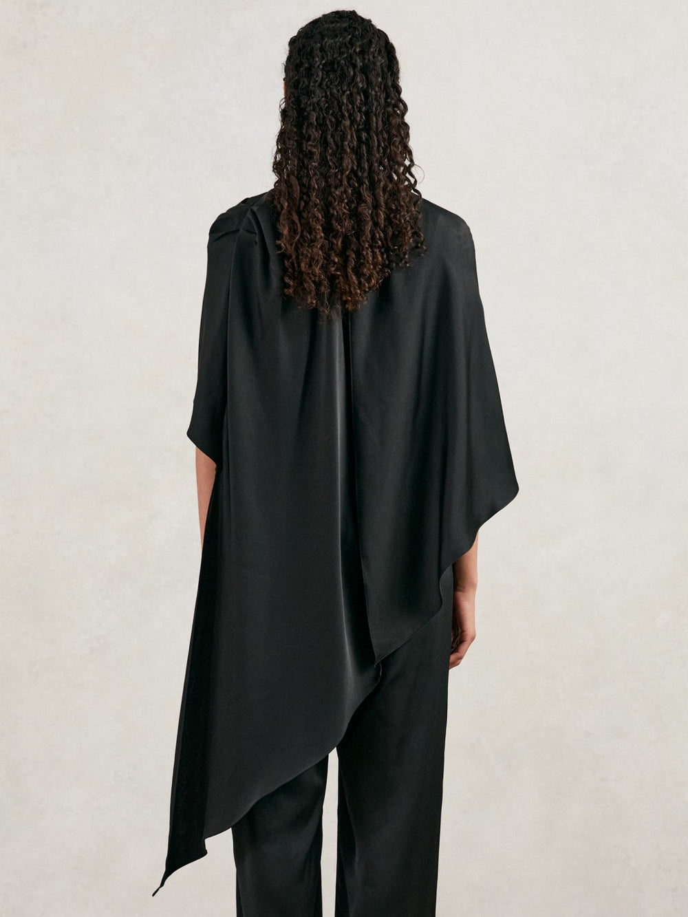 Halston Crepe Wide Leg Cape Jumpsuit Black | Womens