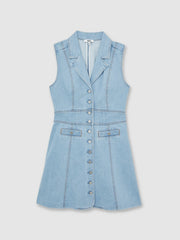 Paige Denim Button-Through Mini Dress Jocelyn Blue | Womens