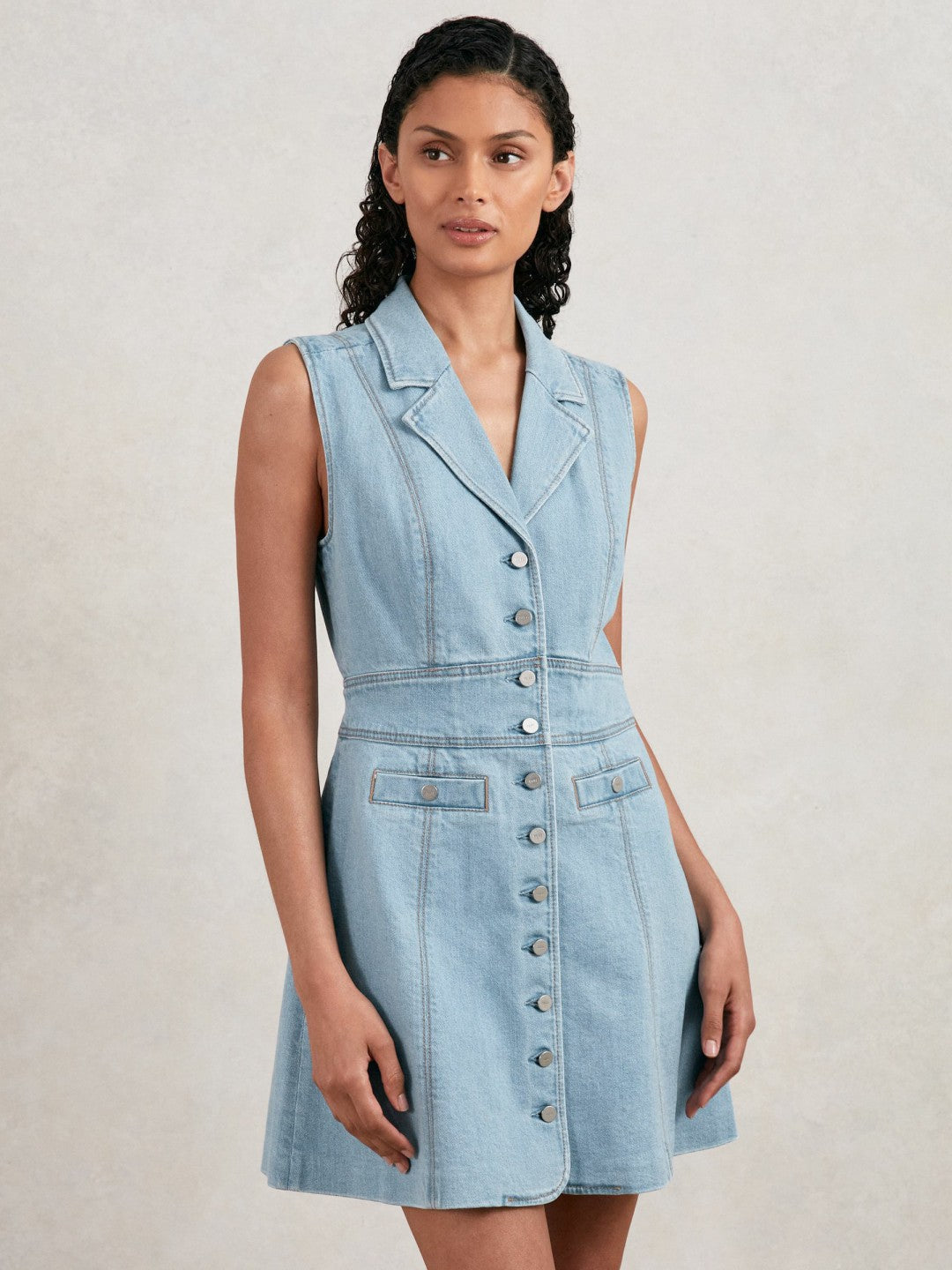 Paige Denim Button-Through Mini Dress Jocelyn Blue | Womens