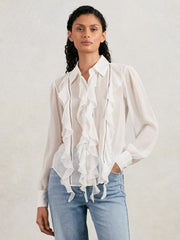 Paige Silk Georgette Ruffle Trim Shirt White | Womens