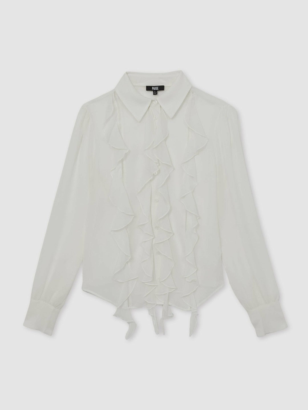 Paige Silk Georgette Ruffle Trim Shirt White | Womens