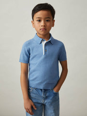 13-14 yrs Contrast Placket Polo Shirt With Cotton Blue | Children