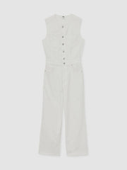Paige Denim Straight Leg Jumpsuit Ecru | Womens
