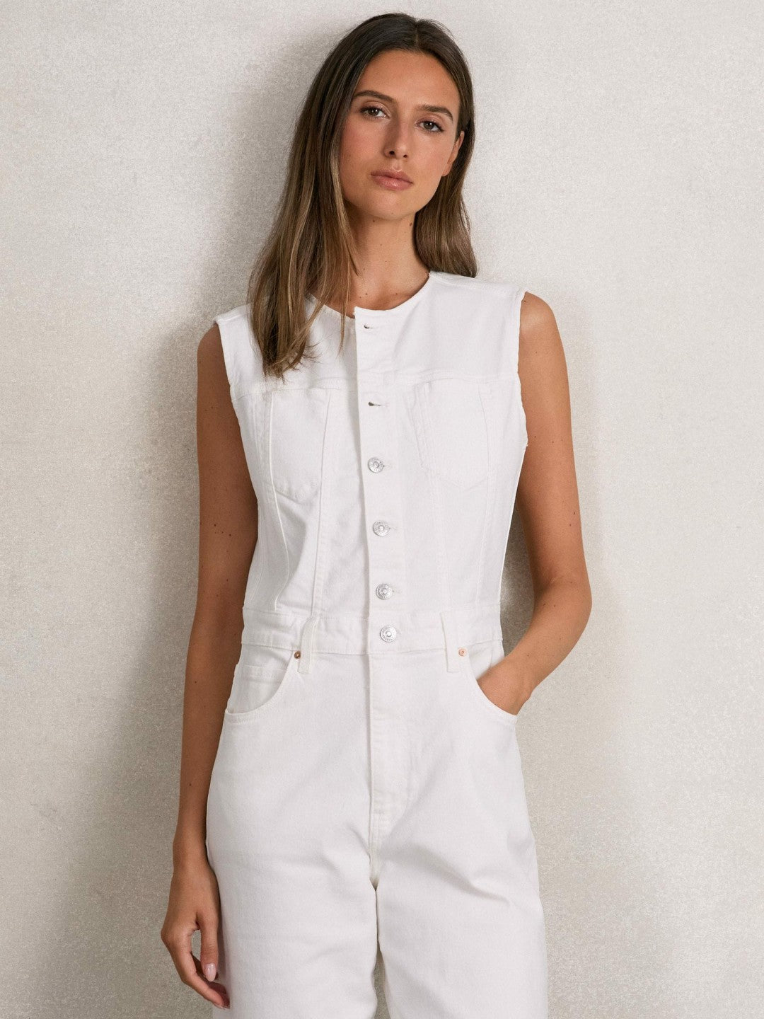 Paige Denim Straight Leg Jumpsuit Ecru | Womens