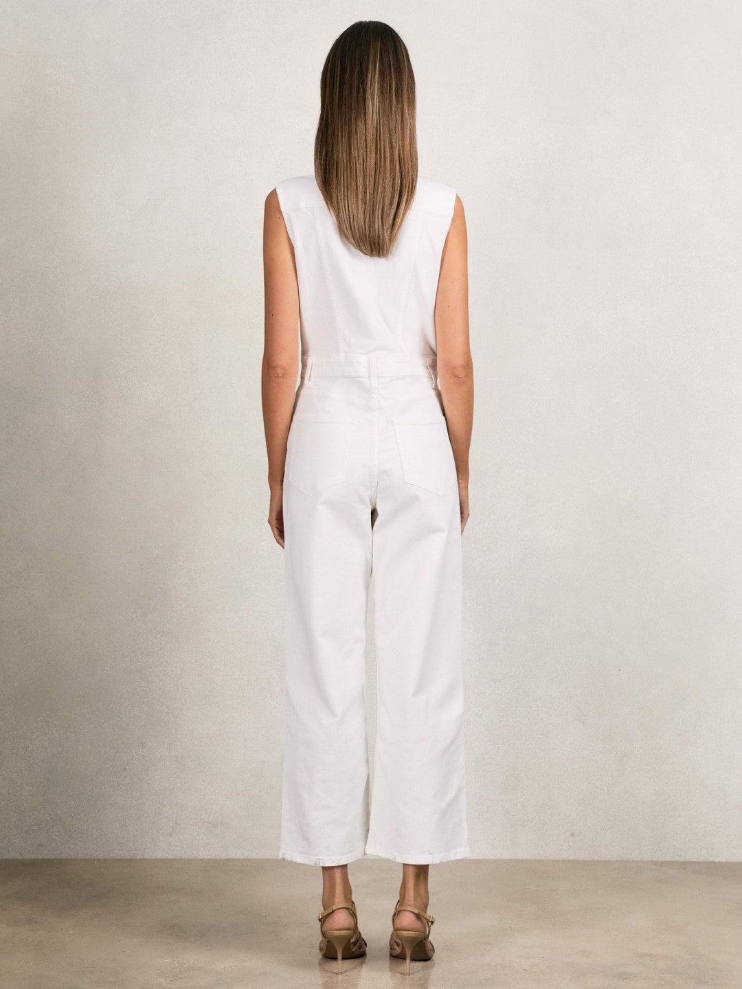 Paige Denim Straight Leg Jumpsuit Ecru | Womens