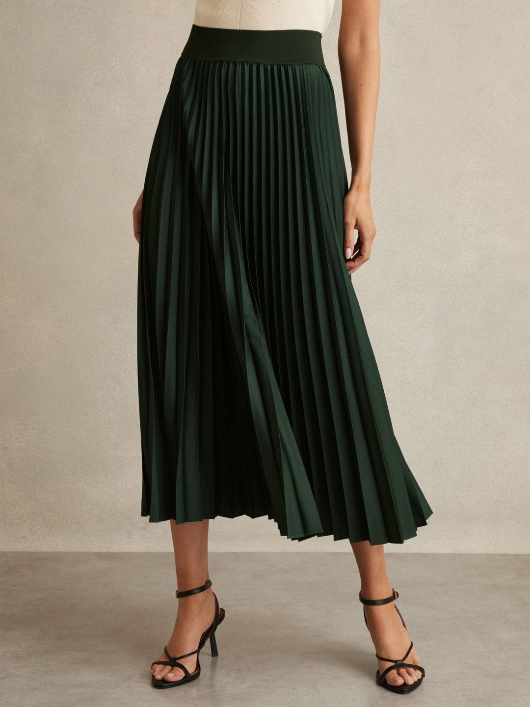 Pleated Midi Skirt Dark Green | Womens