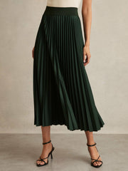 Pleated Midi Skirt Dark Green | Womens