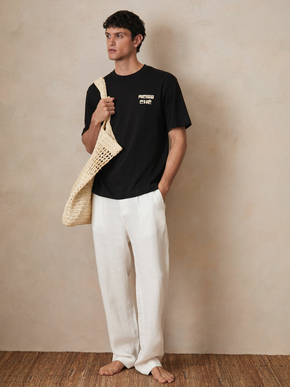 | Ché Cotton Palm-Print T-Shirt Black | Mens