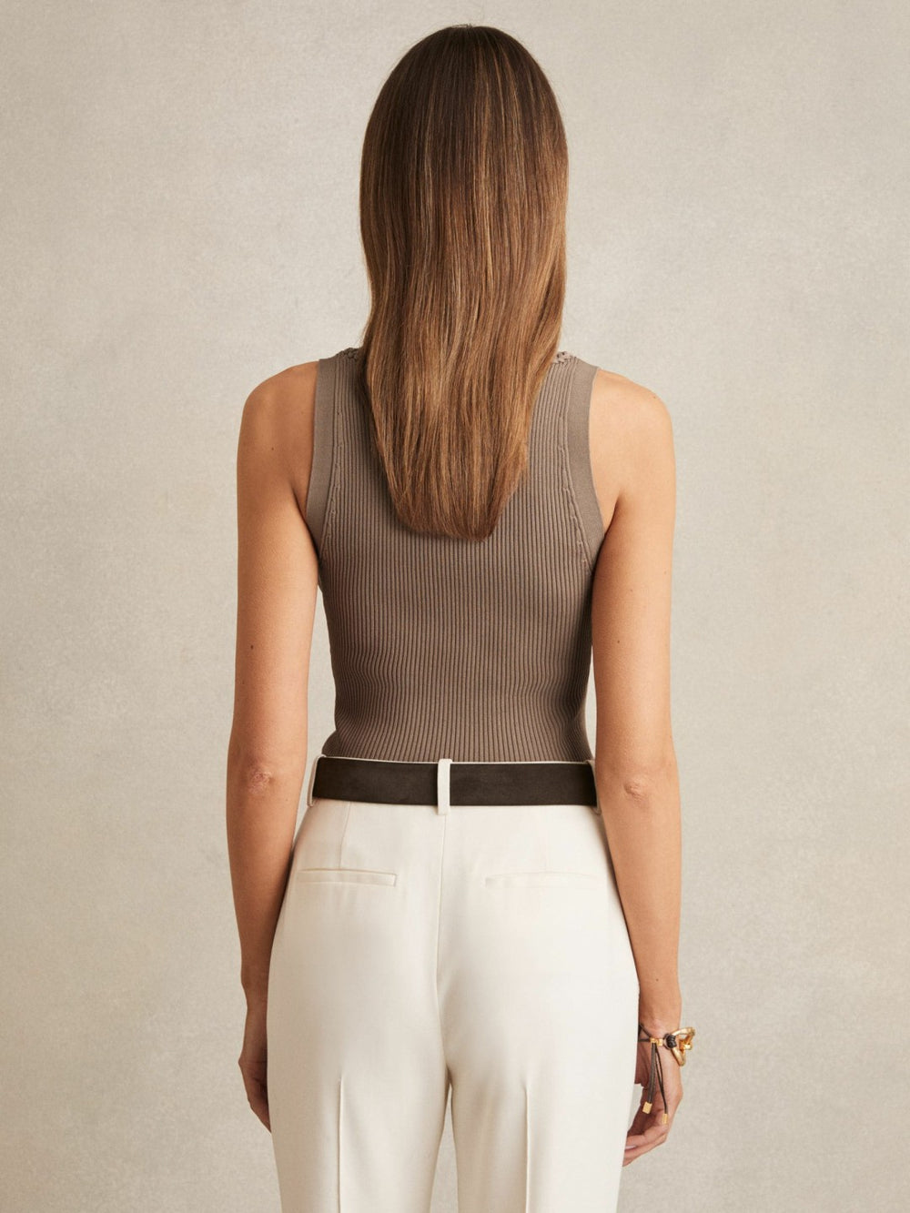 Craft-Stitch Rib-Knit Vest Mink | Womens