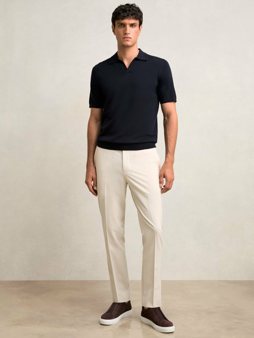 Slim-Fit Internal-Drawstring Trousers Stone | Mens