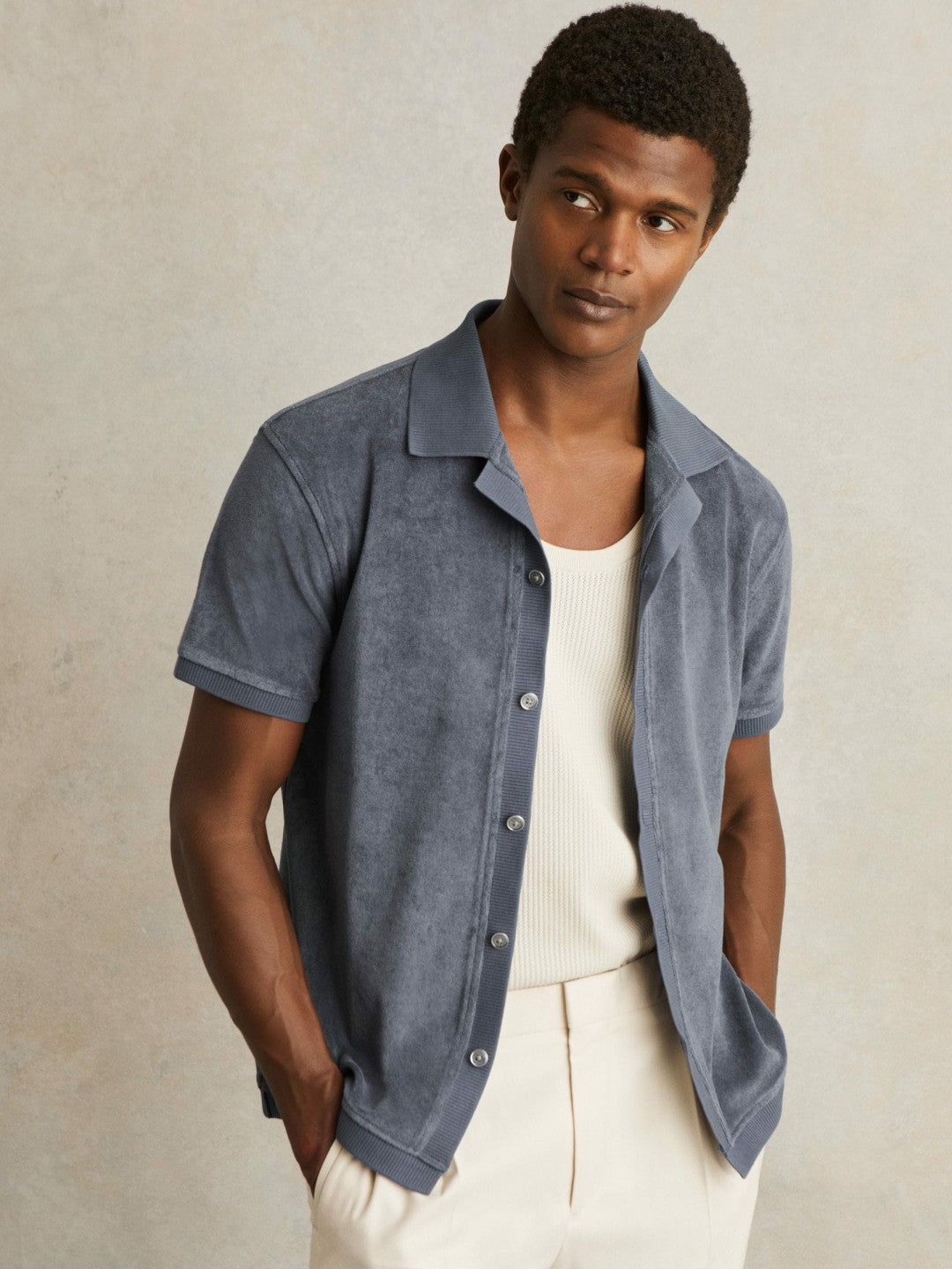 Cotton Blend Towelling Shirt Airforce Blue | Mens