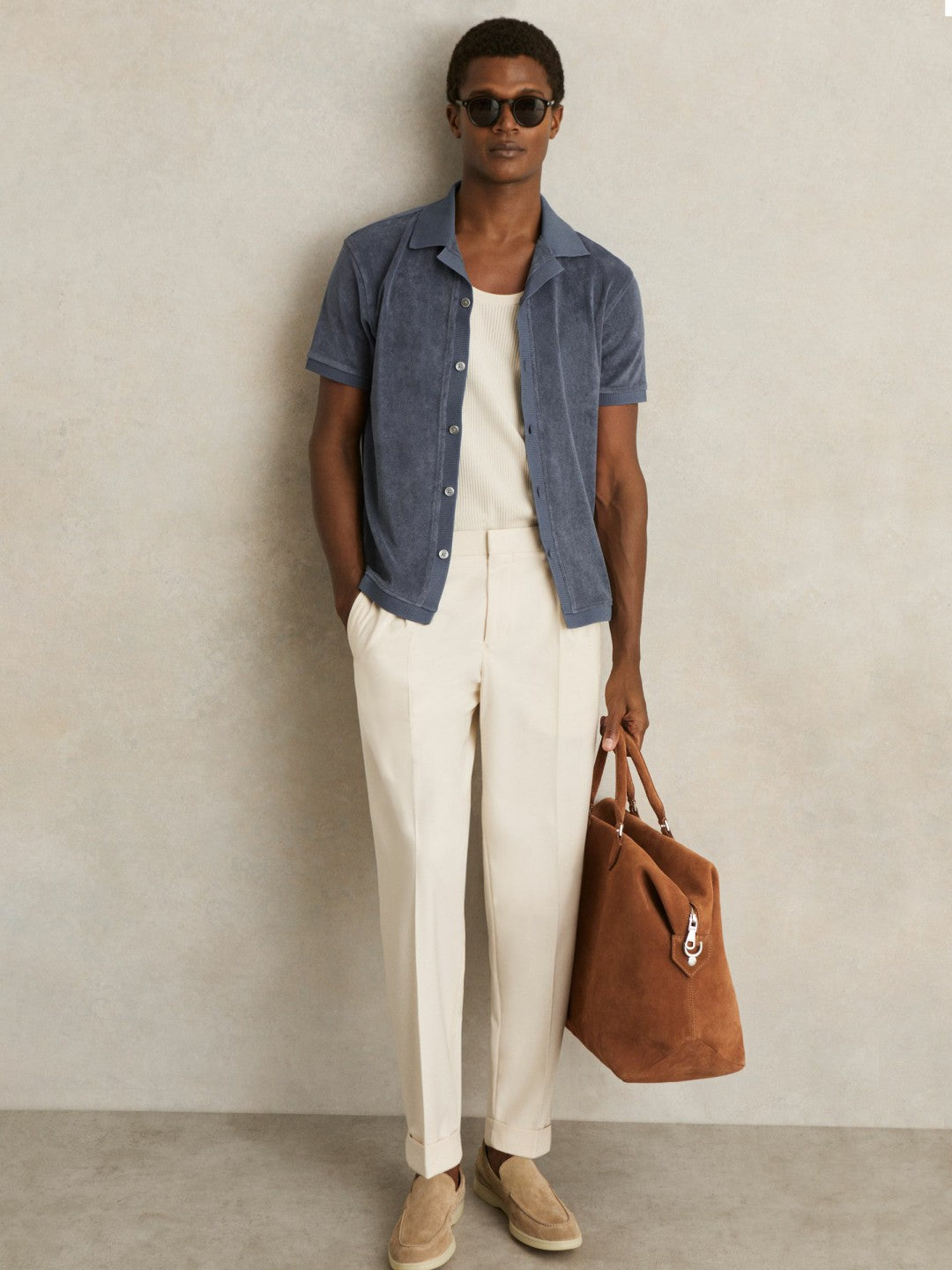 Cotton Blend Towelling Shirt Airforce Blue | Mens