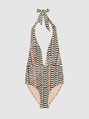 Chevron Stripe Plunge Swimsuit Black/Brown | Womens
