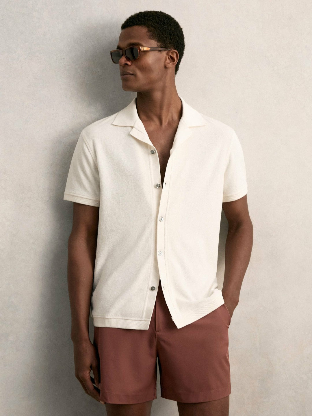 Cotton Blend Towelling Shirt White | Mens