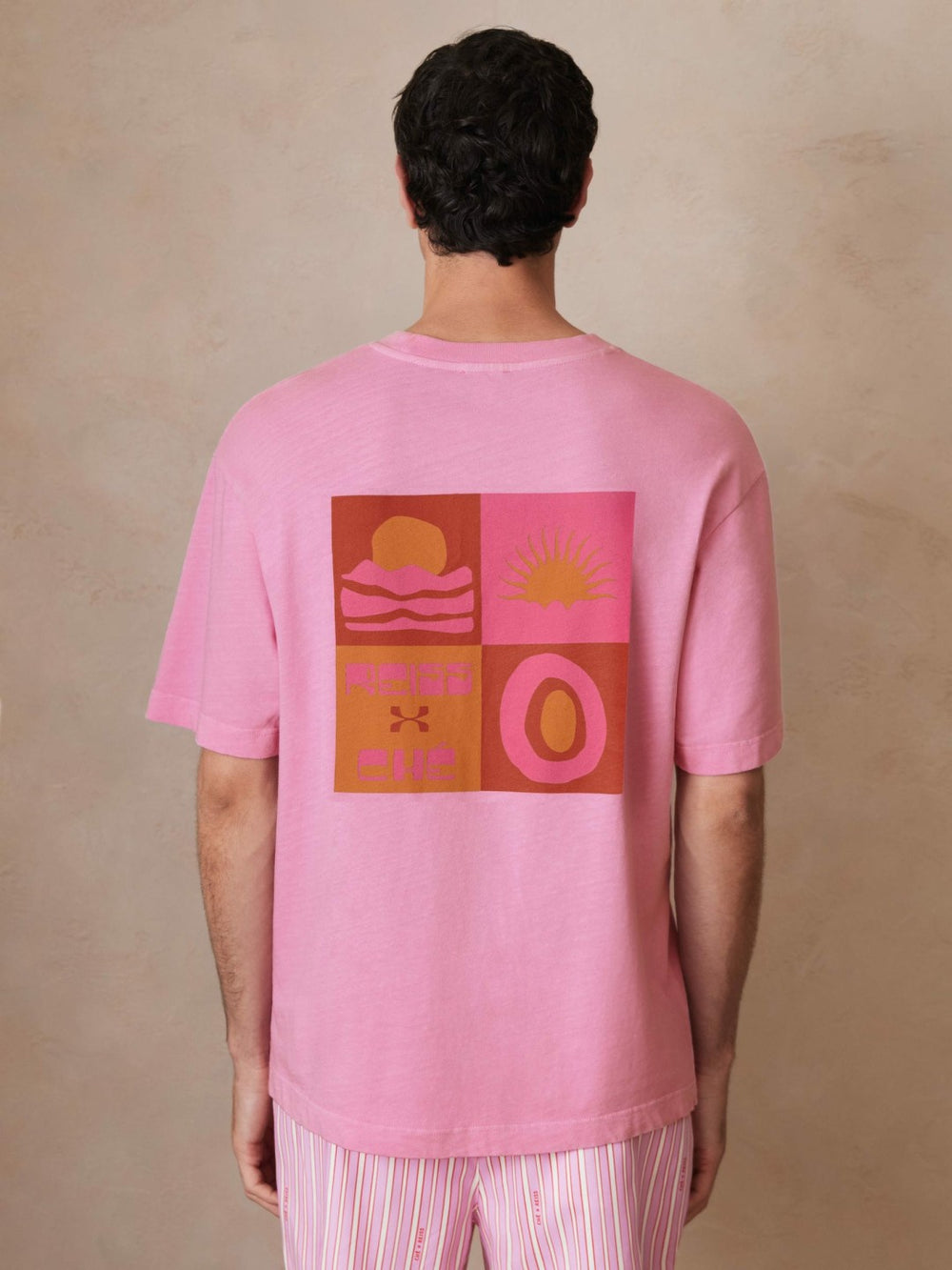 | Ché Cotton-Linen Sunset T-Shirt Pink | Mens